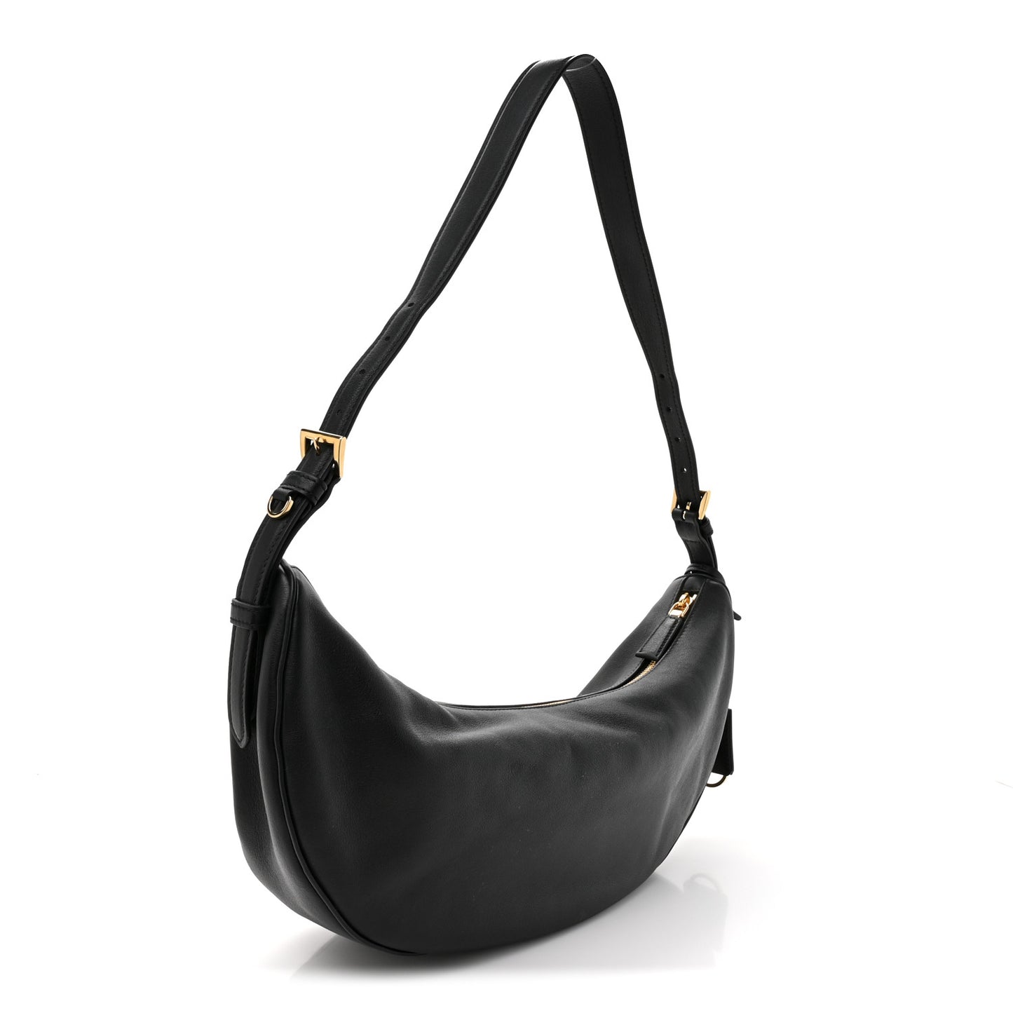 Soft Grain Calfskin Large Demi-Lune Shoulder Bag Black