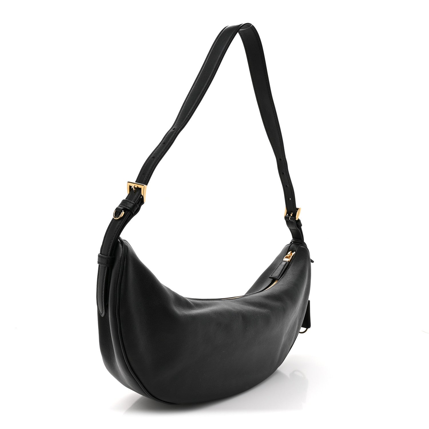 Prada Soft Grain Calfskin Large Demi-Lune Shoulder Bag Black 4 of 10