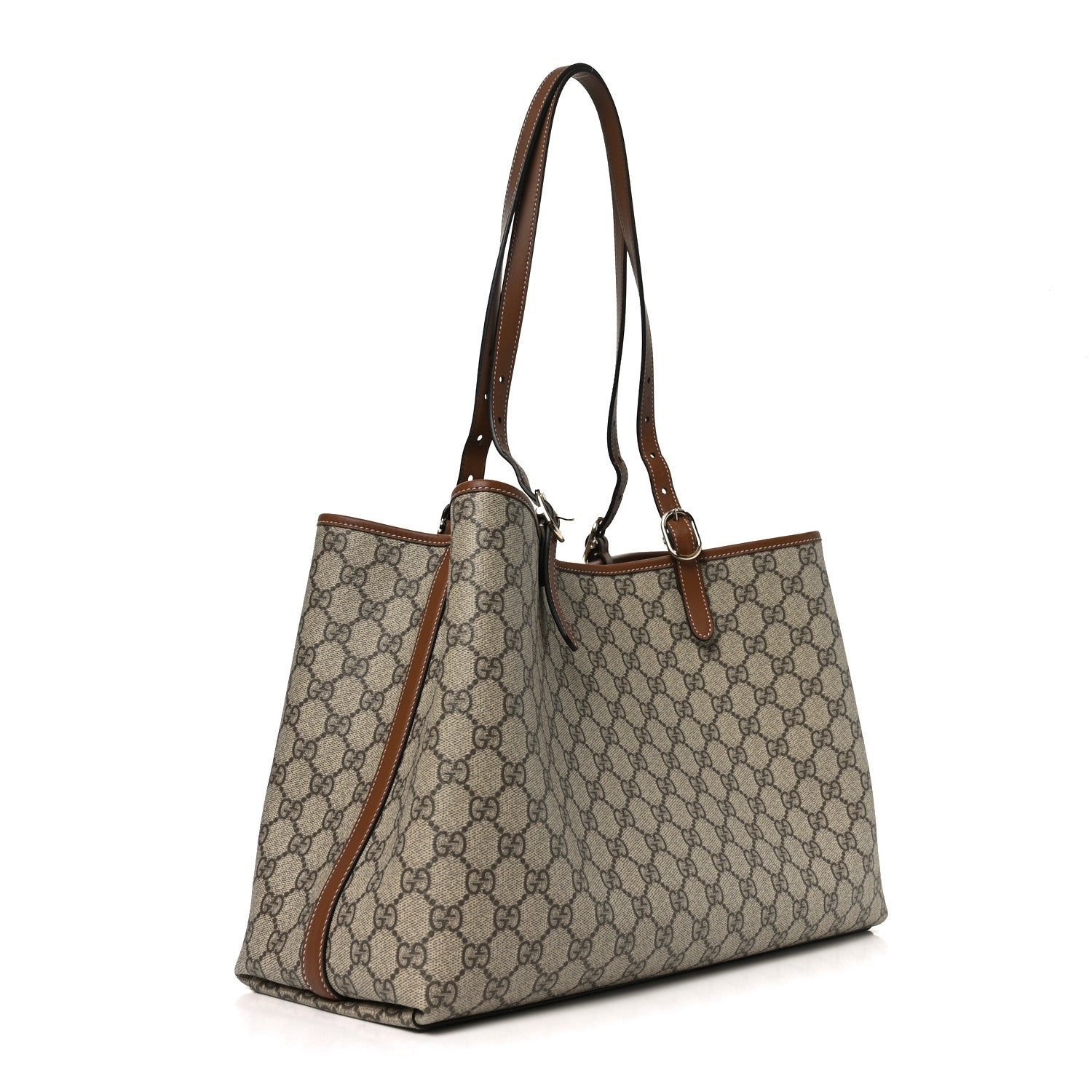 Gucci GG Supreme Monogram Emblem Large Tote Bag Beige Dark Brown 3 of 9