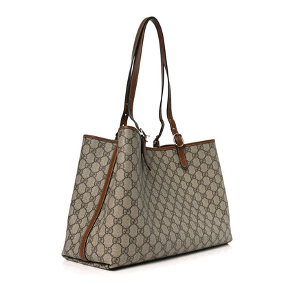 Gucci GG Supreme Monogram Emblem Large Tote Bag Beige Dark Brown 3 of 9