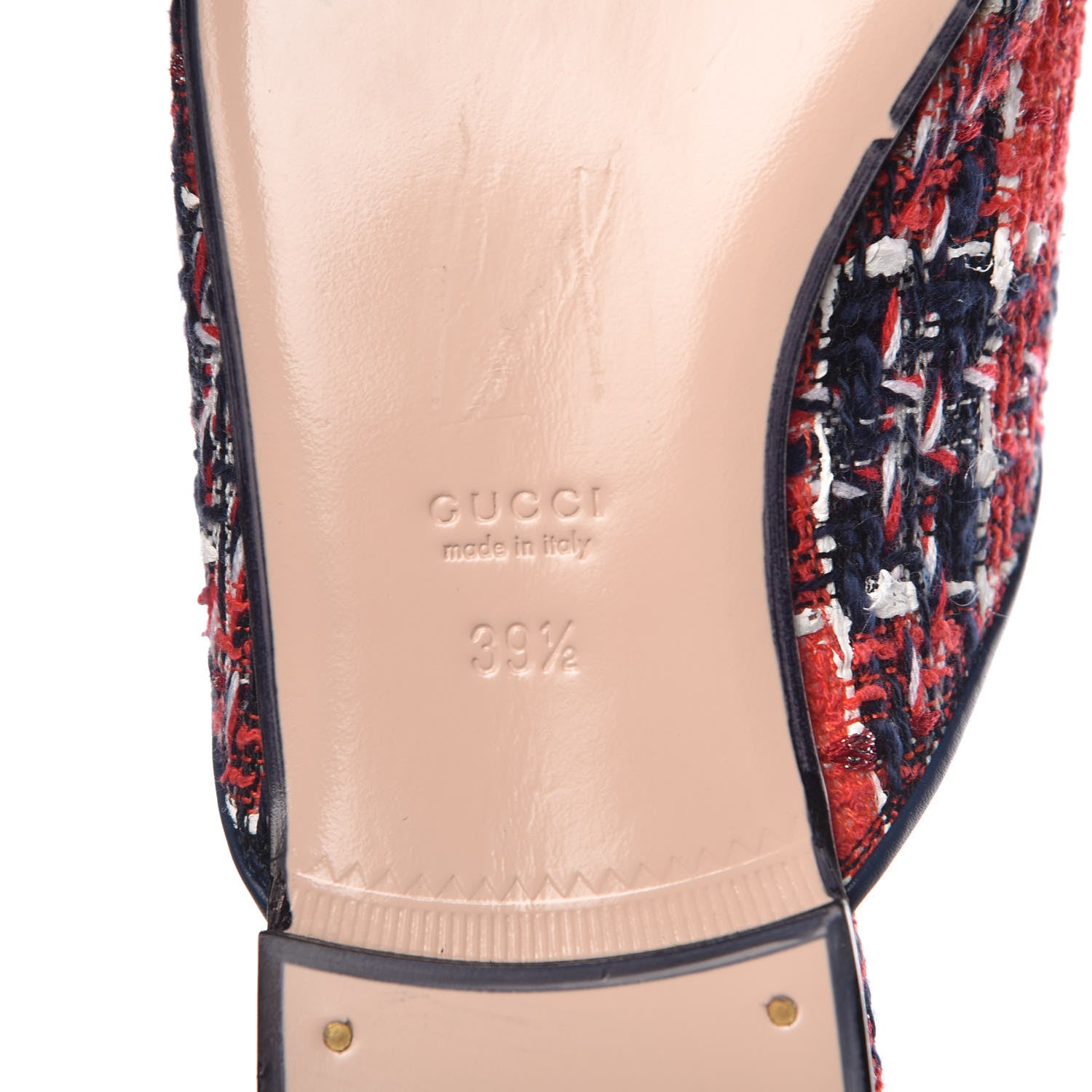 Gucci Tweed Check Womens Princetown Slippers 39.5 Hibiscus Red Royal Blue 7 of 11
