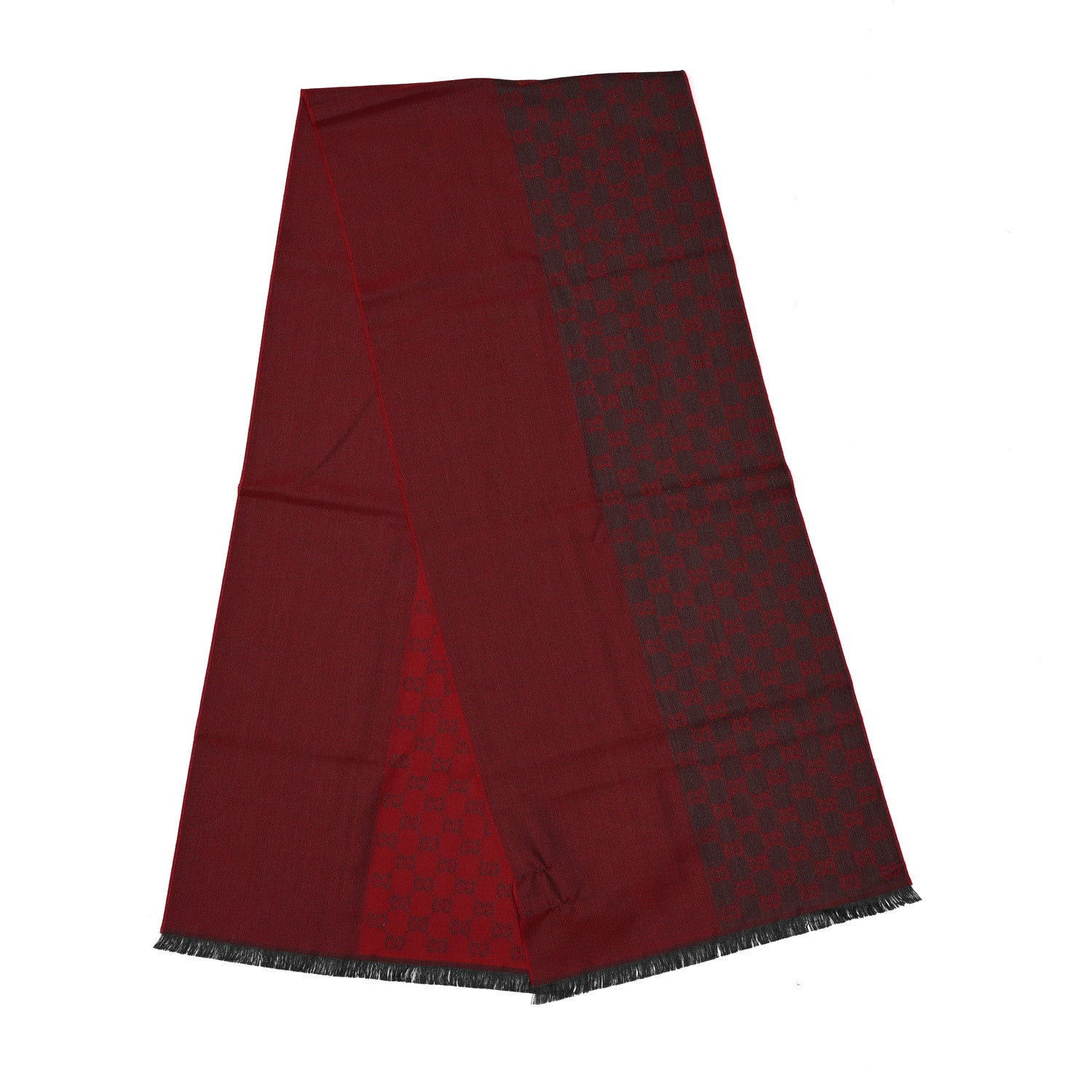 Gucci Wool GG Monogram HalfGG Fringe Scarf Anthracite Red 2 of 5