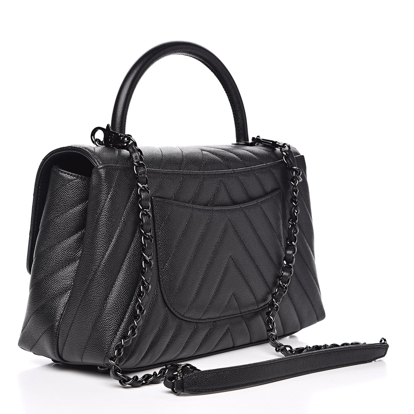 Caviar Chevron Quilted Small Coco Handle Flap Black
