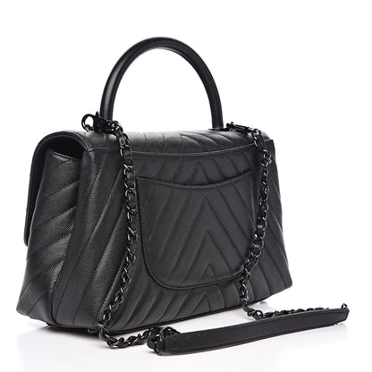 Chanel Caviar Chevron Quilted Small Coco Handle Flap Black 3 of 11