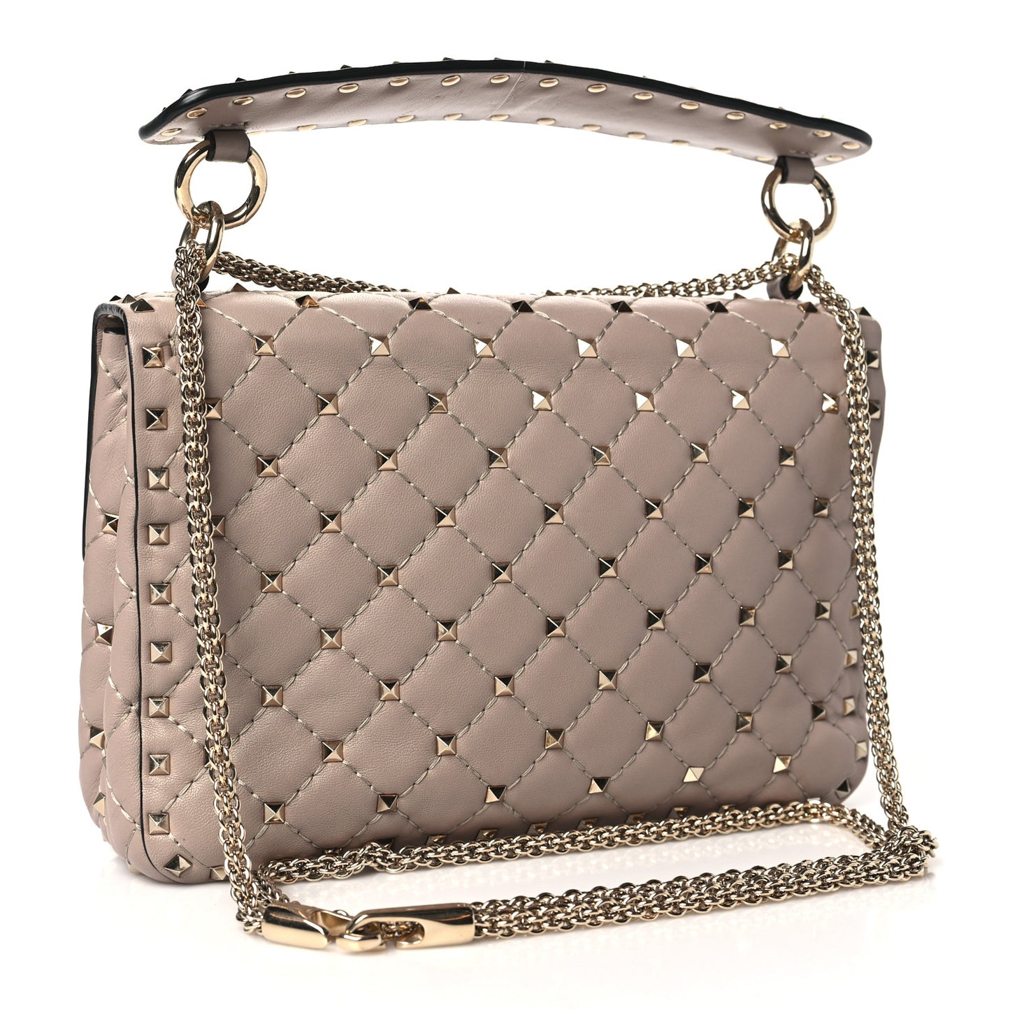 Lambskin Medium Rockstud Spike Shoulder Bag Poudre