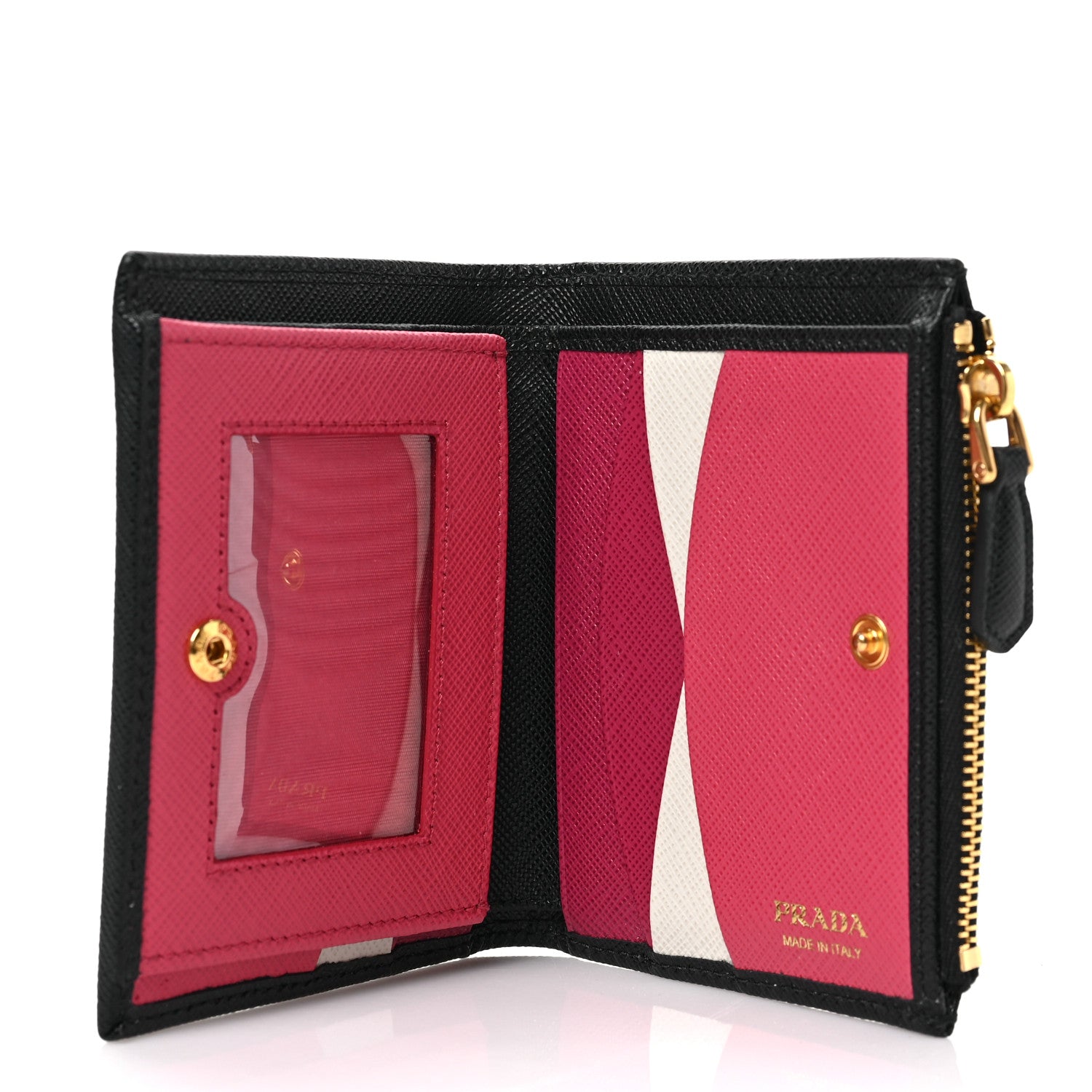 Prada Saffiano Colour Metal Compact Wallet Black Hibiscus 5 of 6