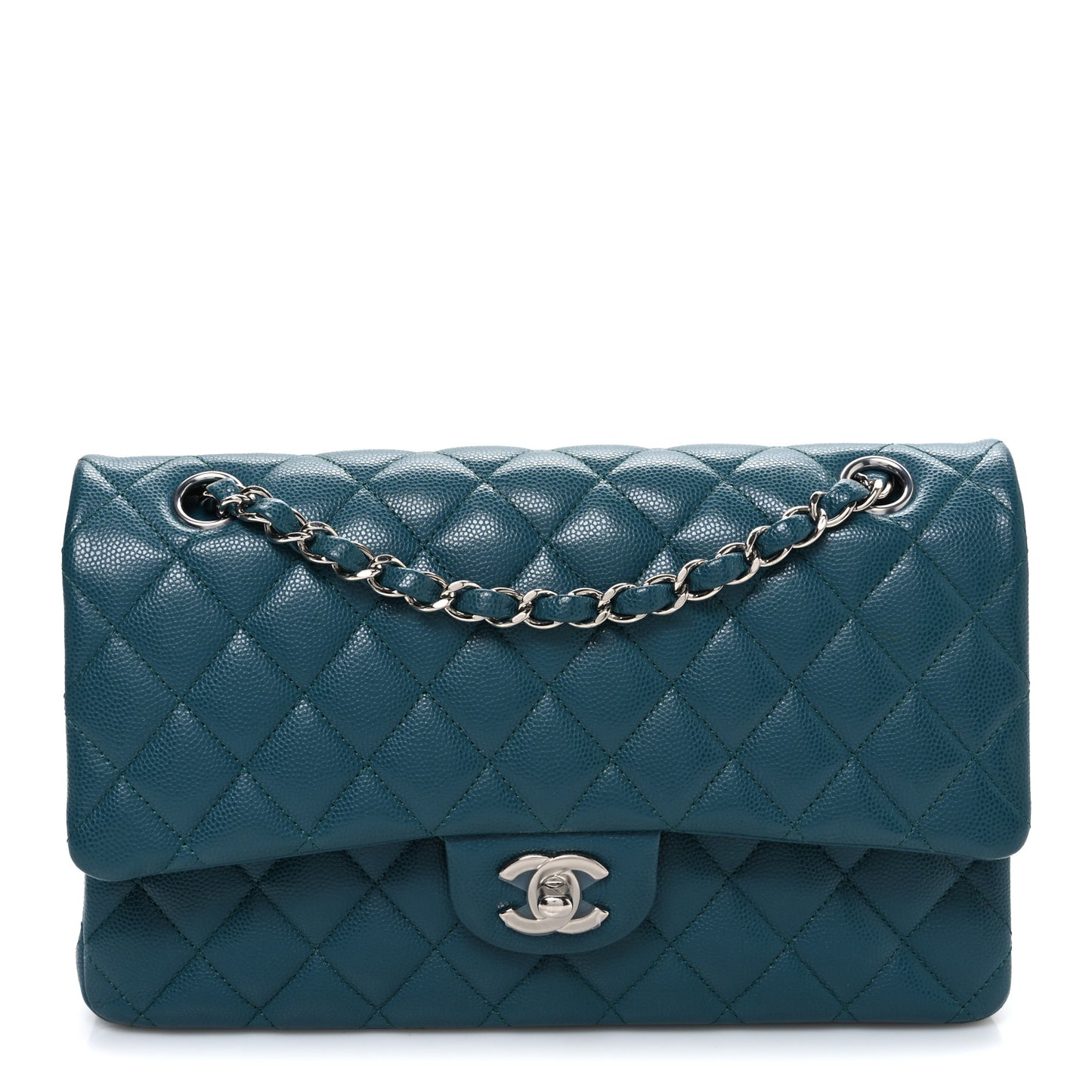 Caviar Quilted Medium Double Flap Dark Turquoise