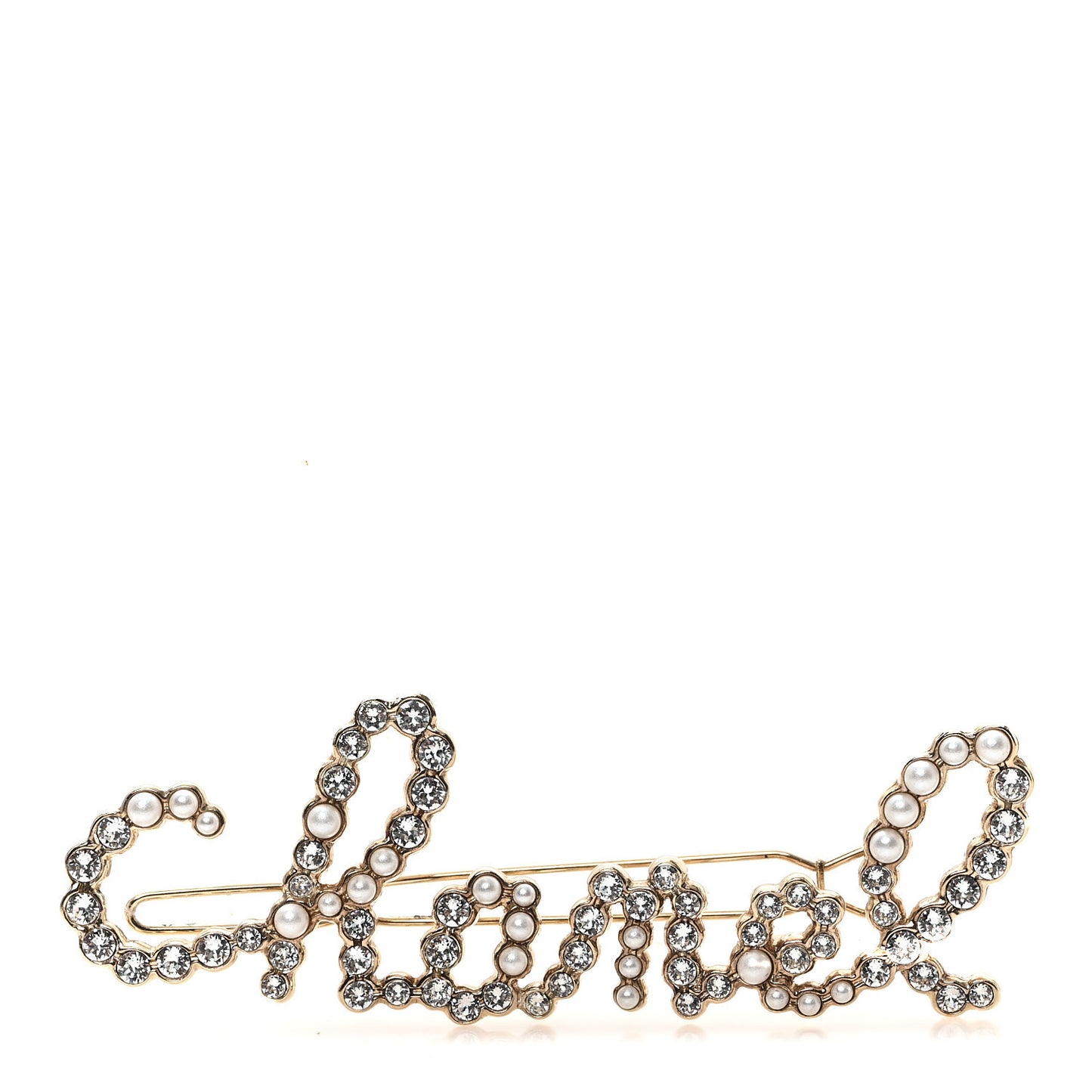 Crystal Pearl Logo Brooch Gold