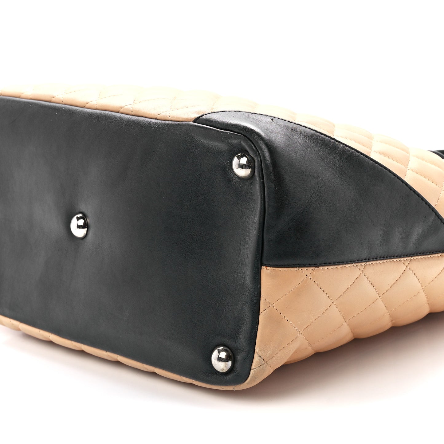 Calfskin Quilted Large Cambon Tote Beige Black