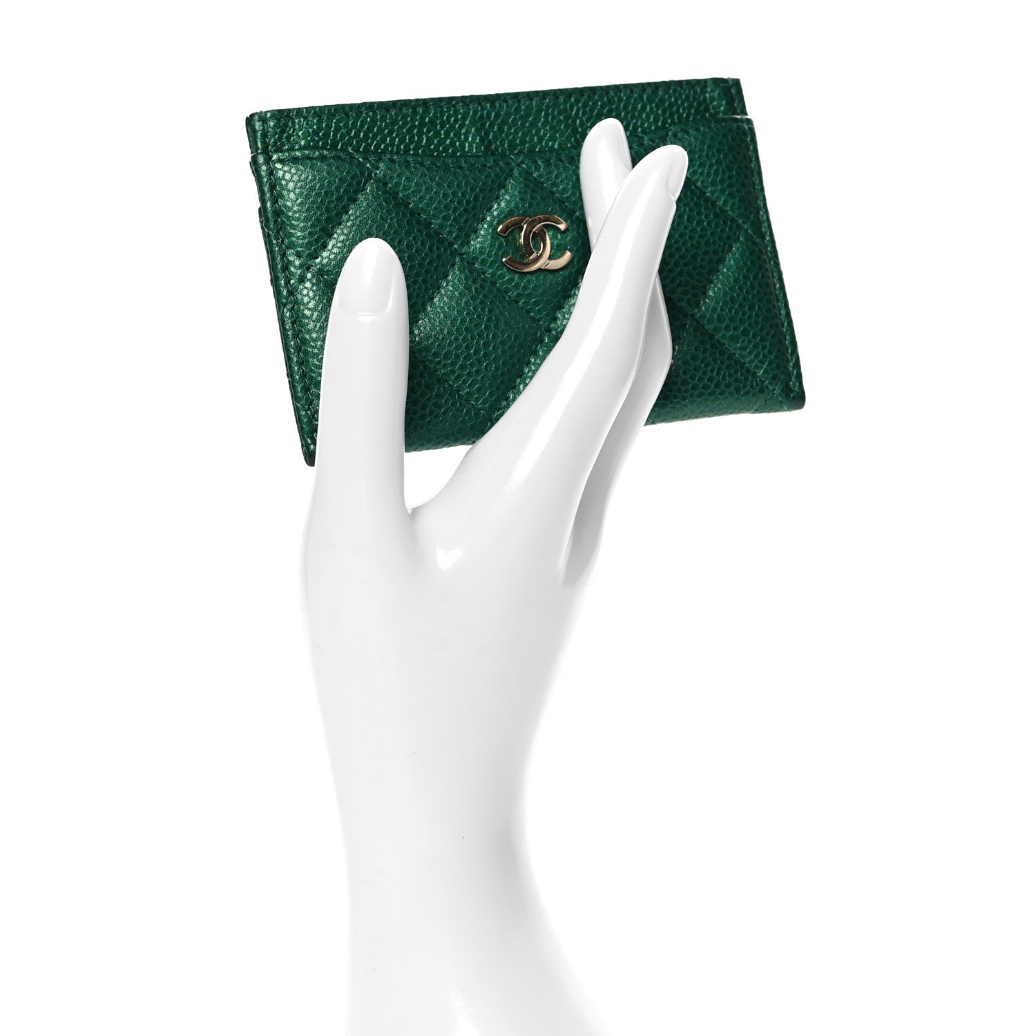 Chanel Metallic Caviar Quilted Card Holder Green 2 of 8