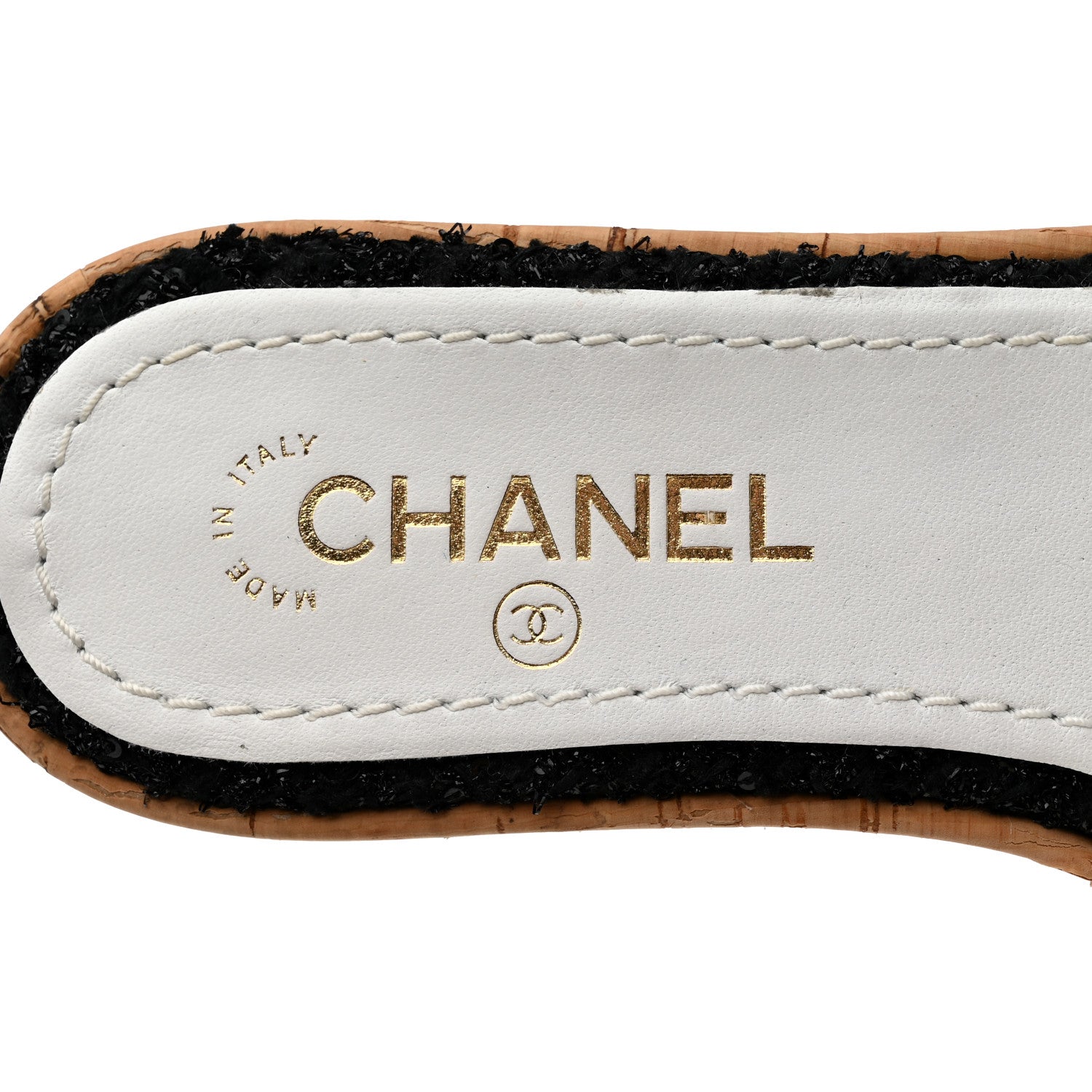 Chanel Tweed Cork CC Chain Mule Sandal 37.5 Black 6 of 9