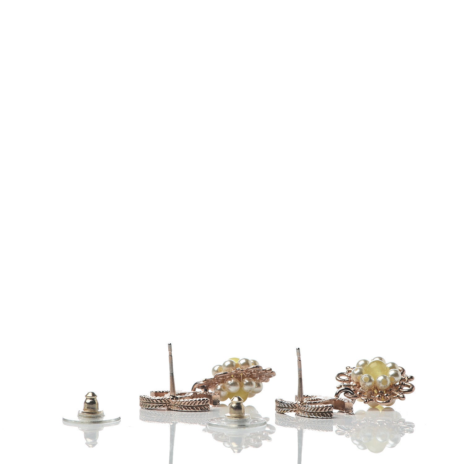 Chanel Resin Crystal CC Camellia Drop Earrings Gold Beige 3 of 4