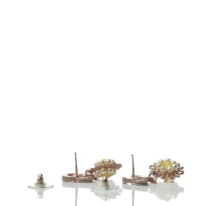 Chanel Resin Crystal CC Camellia Drop Earrings Gold Beige 3 of 4