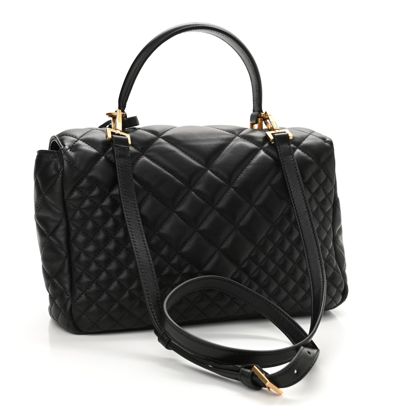 Nappa Quilted Icon Top Handle Shoulder Bag Black