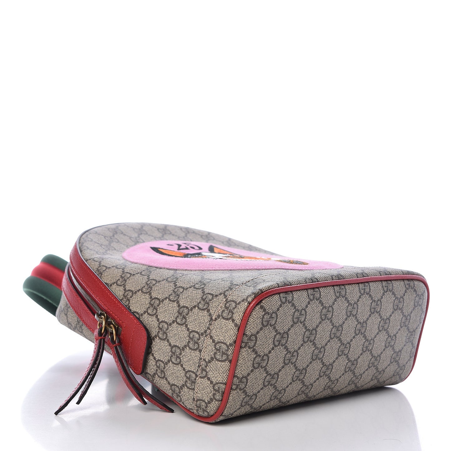 GG Supreme Monogram Web Bosco Patch Dome Backpack Beige Malva Hibiscus Red
