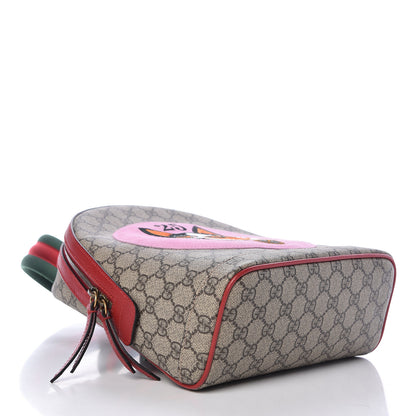 Gucci GG Supreme Monogram Web Bosco Patch Dome Backpack Beige Malva Hibiscus Red 4 of 10