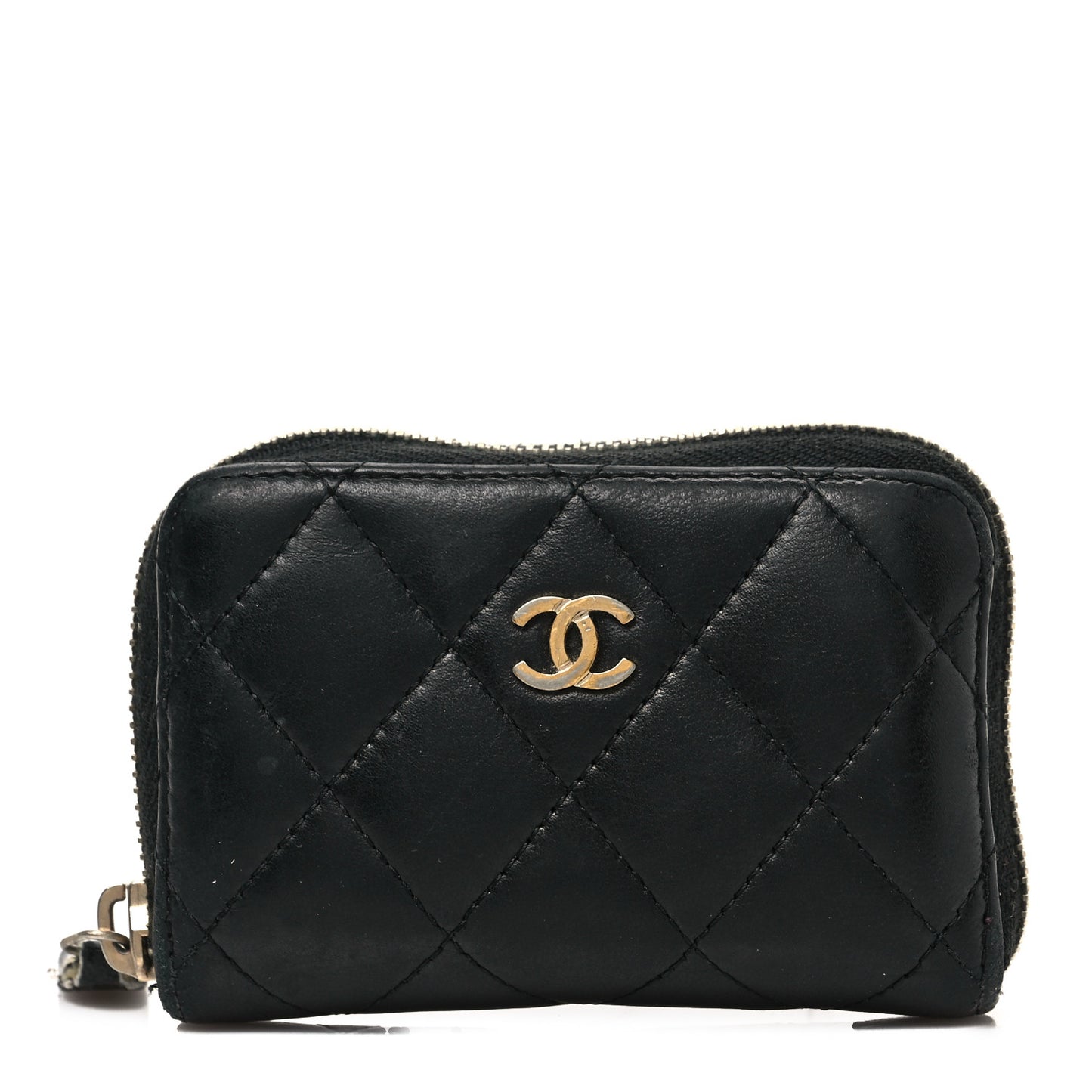 Lambskin Quilted Zip Coin Purse Black