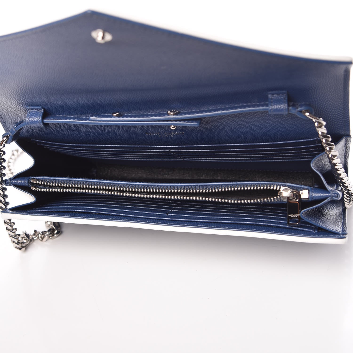Saint Laurent Grain De Poudre Matelasse Monogram Chain Wallet Denim Bianco Ottico 5 of 10