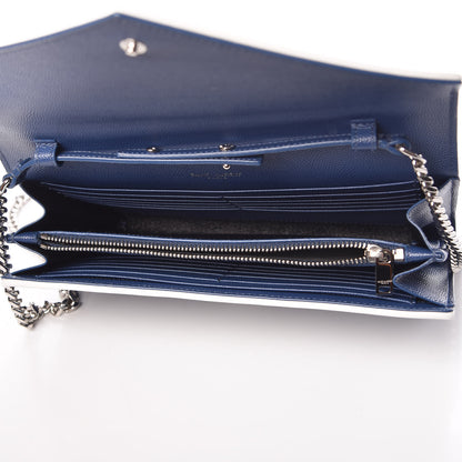 Saint Laurent Grain De Poudre Matelasse Monogram Chain Wallet Denim Bianco Ottico 5 of 10