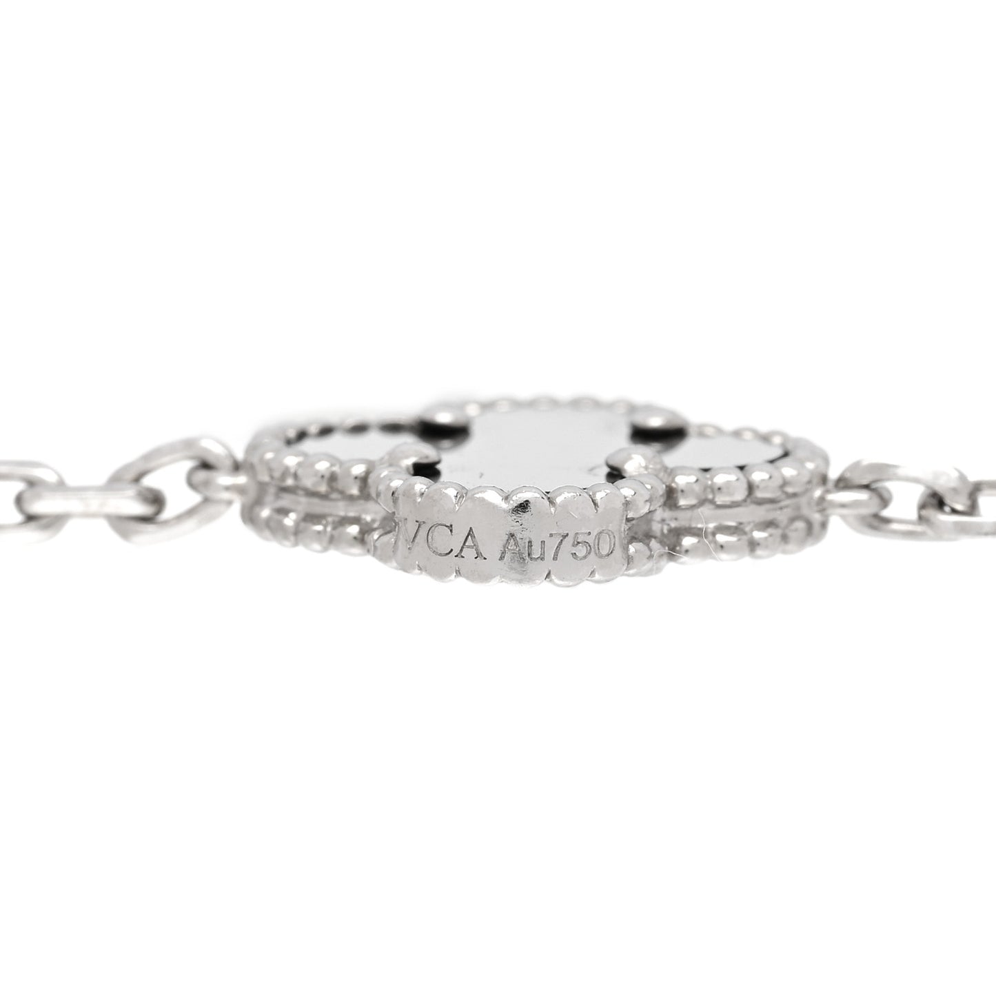 18K White Gold Diamond Black Onyx 5 Motifs Vintage Alhambra Bracelet