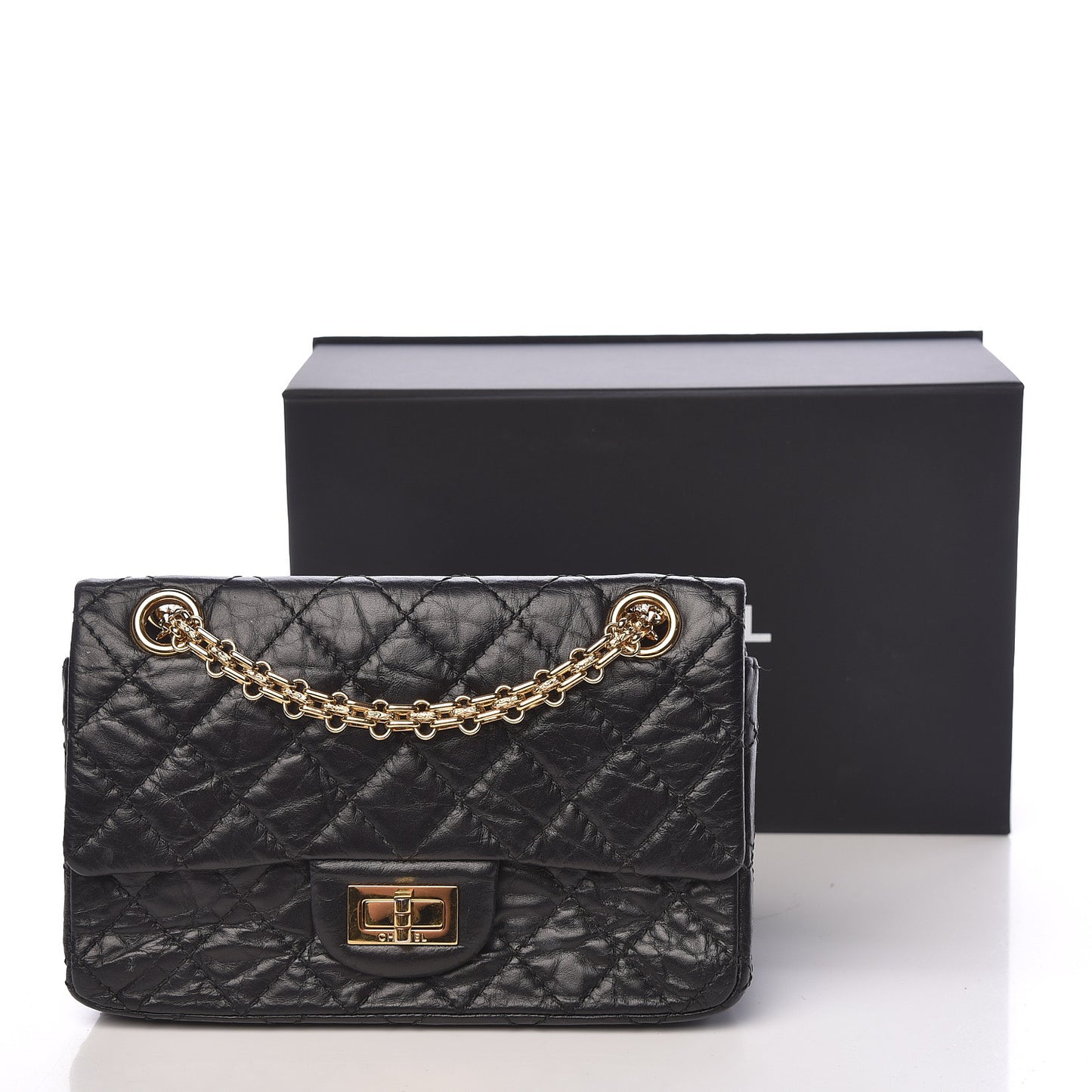 Aged Calfskin Quilted 2.55 Reissue Mini Flap Black