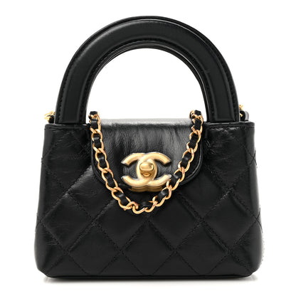 Chanel Shiny Aged Calfskin Quilted Mini Nano Kelly Shopper Black 1 of 10