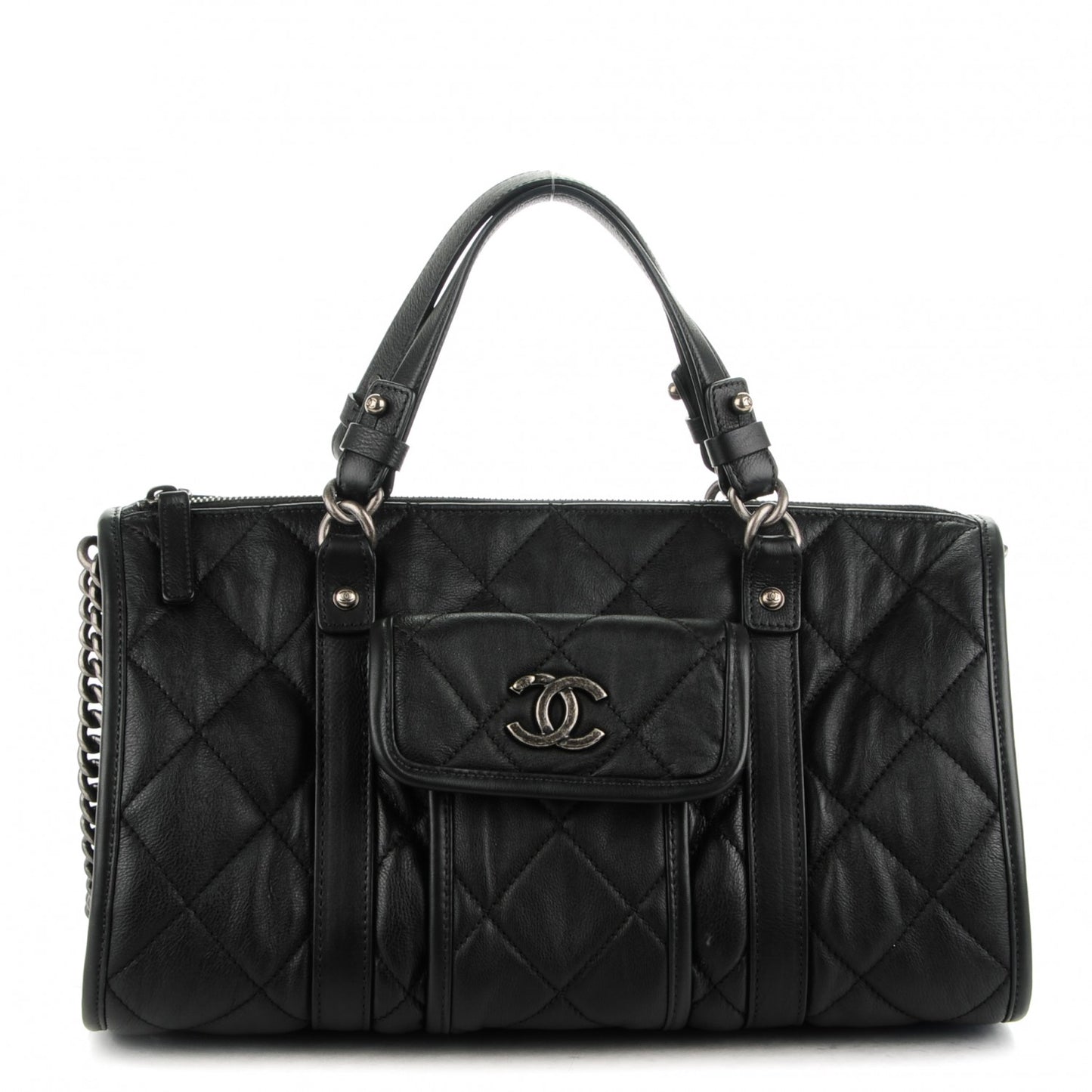 Calfskin Quilted Small Casual Riviera Bowling Bag Black