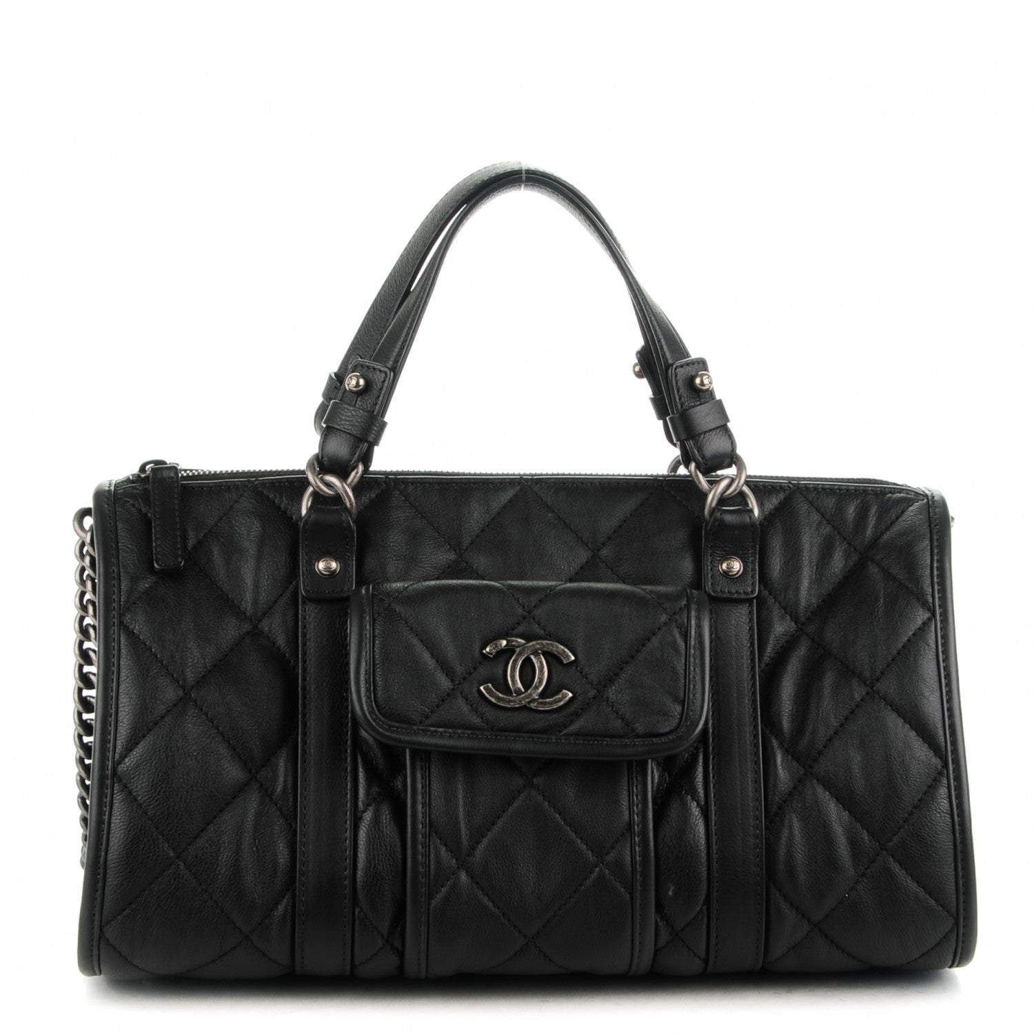 Chanel Calfskin Quilted Small Casual Riviera Bowling Bag Black 1 of 8