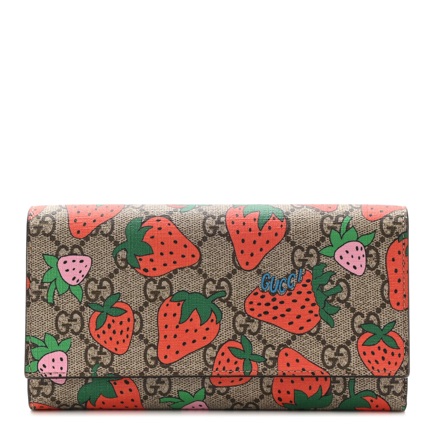 Gucci GG Supreme Monogram Strawberry Flap Wallet Light Pink 1 of 9