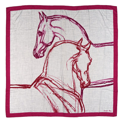 Hermes Cashmere Silk Chevaux Au Pre Shawl 140 Fuchsia 1 of 4
