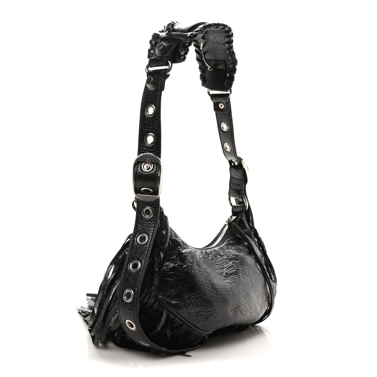 Balenciaga Agneau Arena Le Cagole Fringe Shoulder Bag XS Black 3 of 11