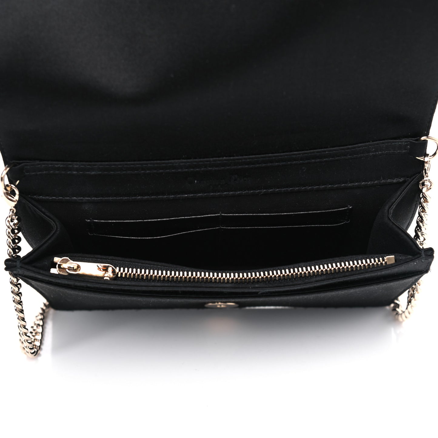 Satin Diorama Wallet on Chain Pouch Black