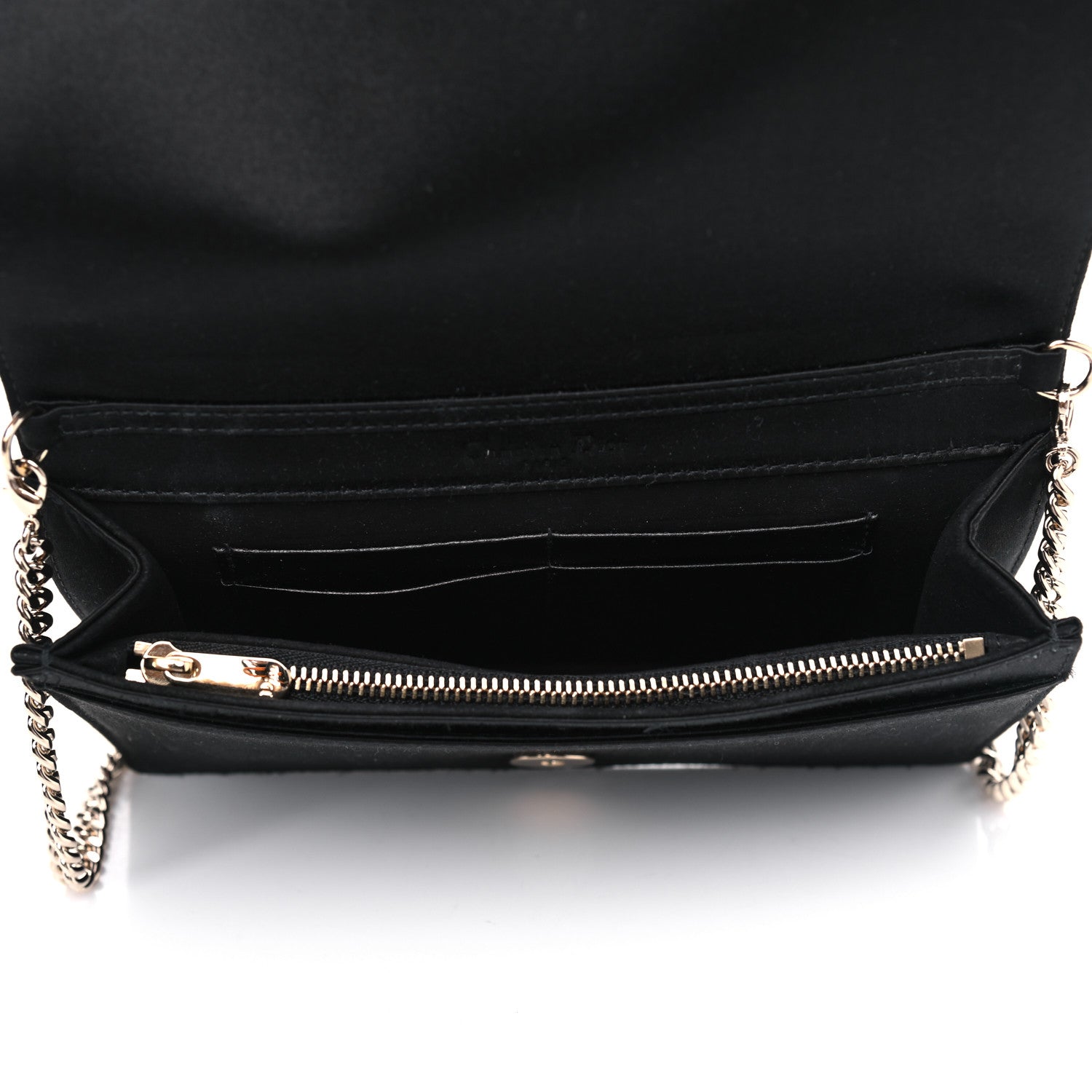 Christian Dior Satin Diorama Wallet on Chain Pouch Black 4 of 5