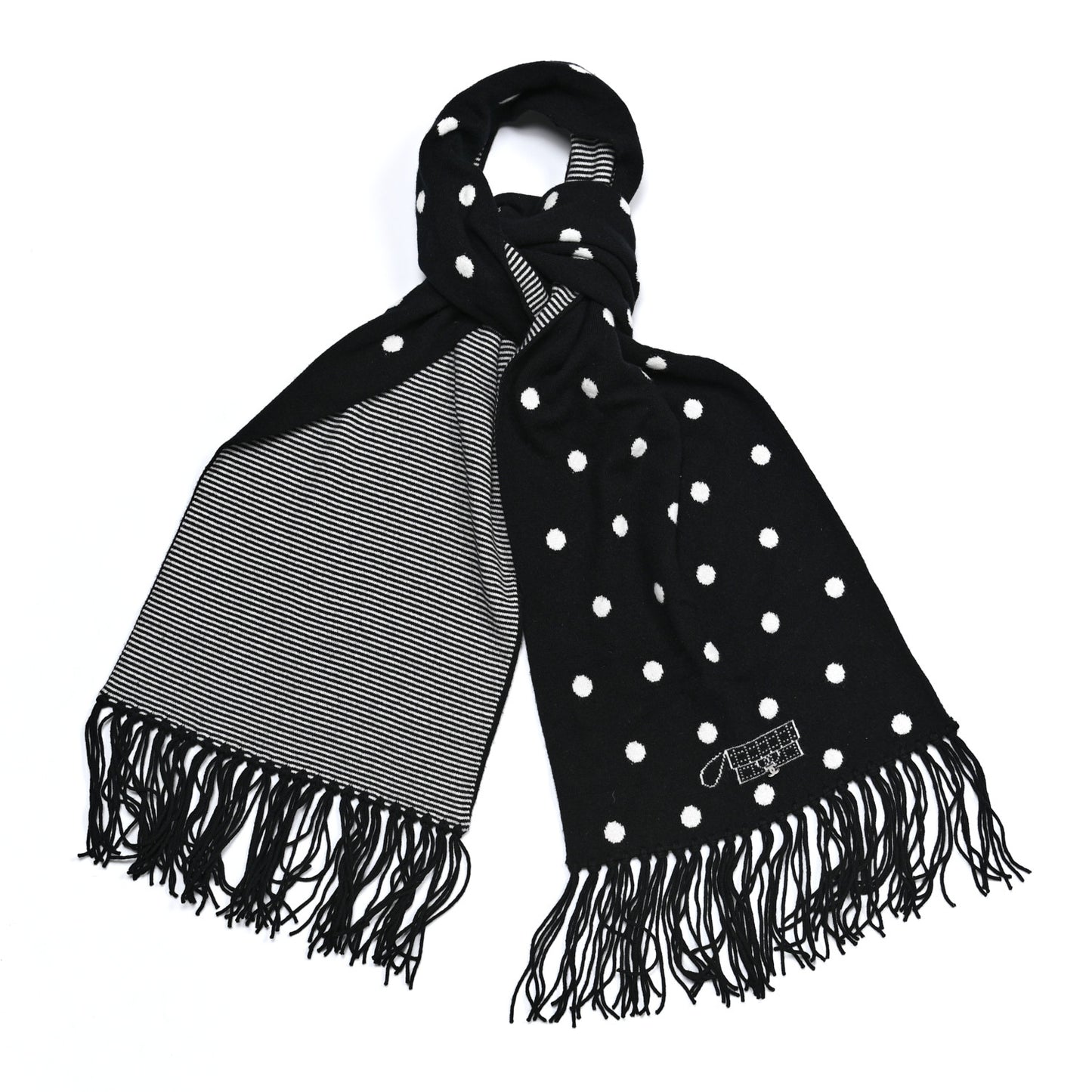 Cashmere Crystal CC Fringe Scarf Black White