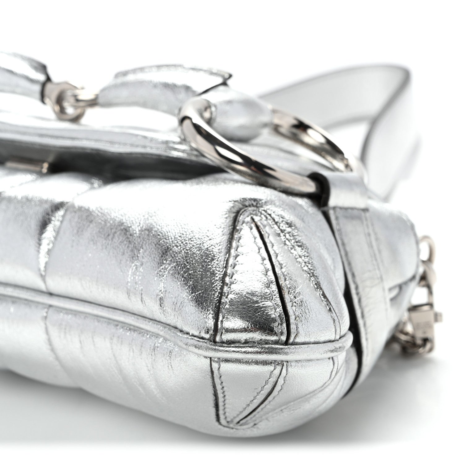 Gucci Metallic Nappa Vertical Matelasse Small Maxi Horsebit Chain Shoulder Bag Silver 9 of 9