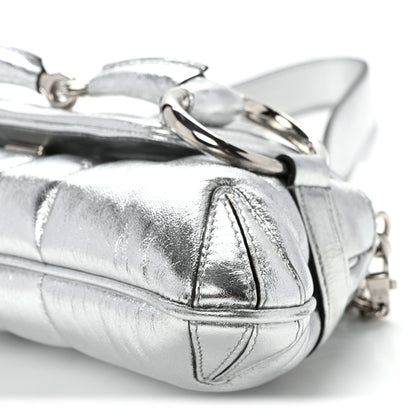 Gucci Metallic Nappa Vertical Matelasse Small Maxi Horsebit Chain Shoulder Bag Silver 9 of 9