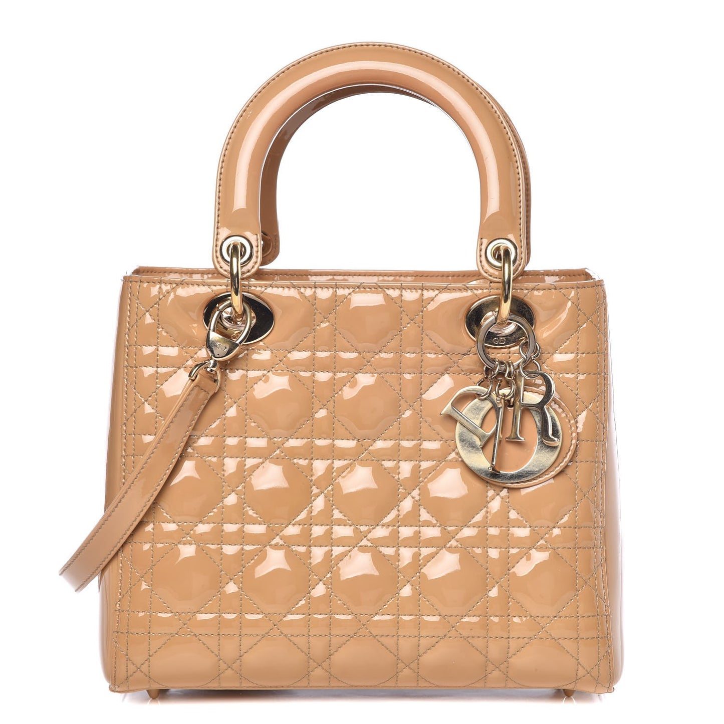 Patent Cannage Medium Lady Dior Beige