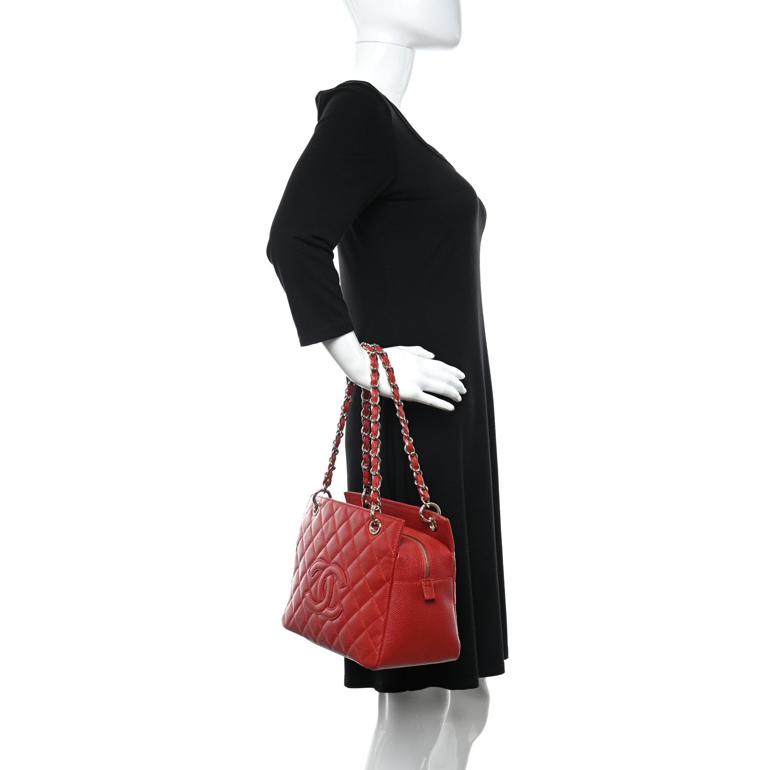 Chanel Caviar Quilted Petit Timeless Shopping Tote PTT Red 2 of 9