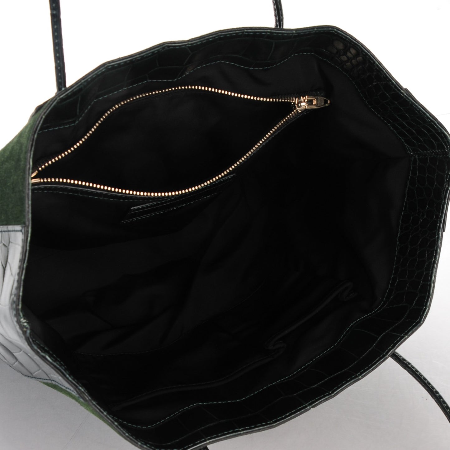 Suede Calfskin Crocodile Embossed Prisma Skeletal Tote Serpentine Green Pale Gold Hardware