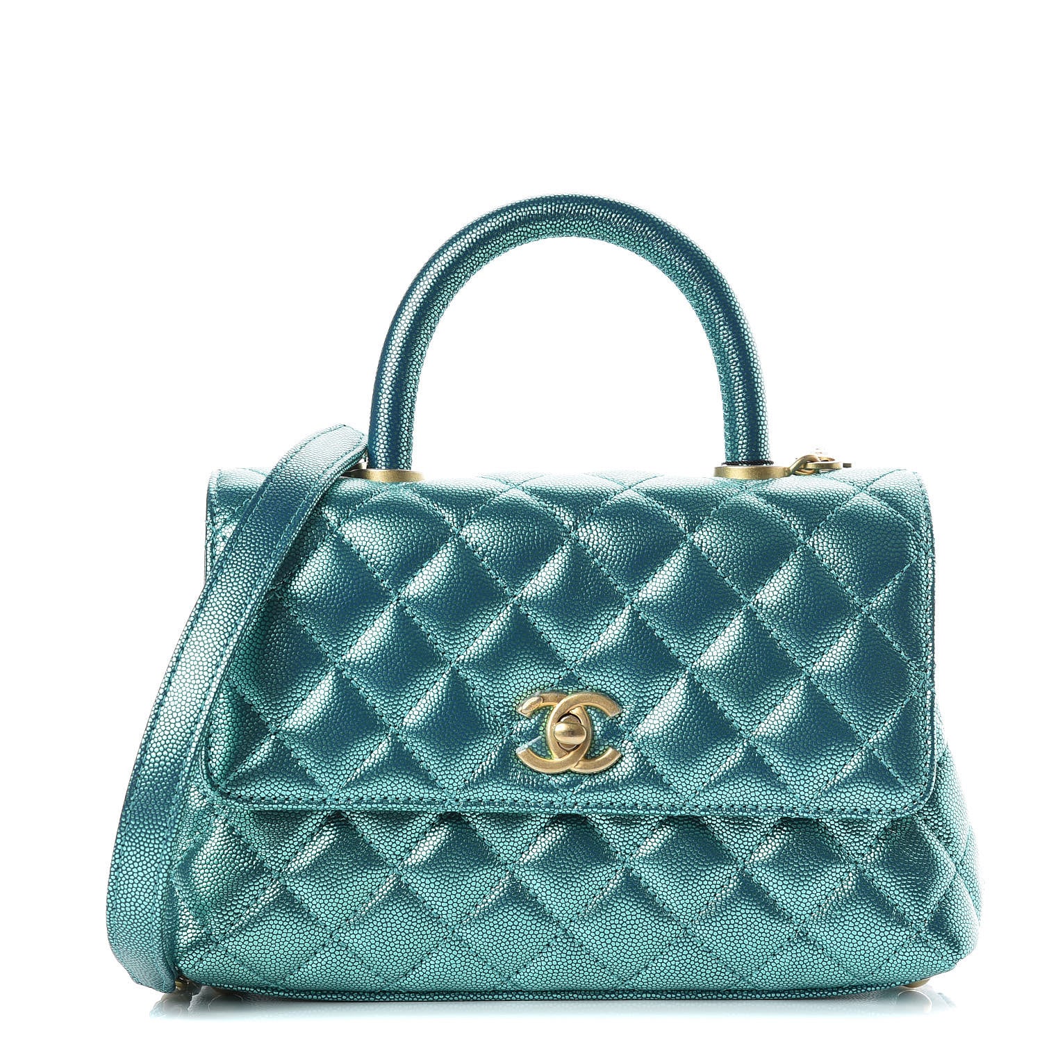 Chanel Metallic Caviar Quilted Mini Coco Handle Flap Blue 1 of 10