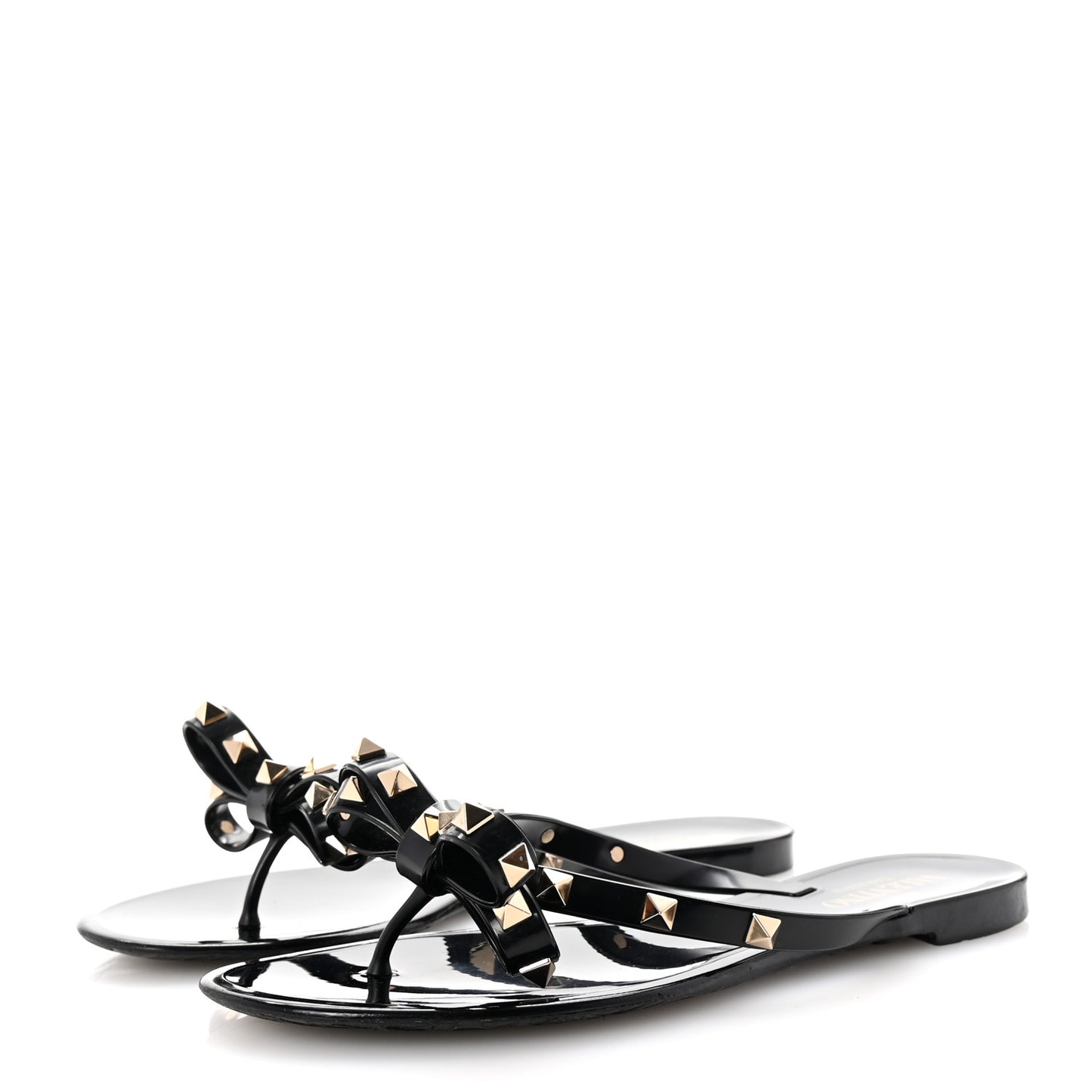 PVC Jelly Rockstud Bow Thong Sandals 38 Black