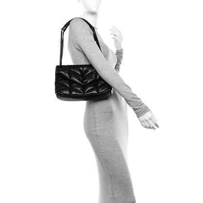 Saint Laurent Lambskin Quilted Monogram Monochrome Small Loulou Puffer Chain Satchel Black 3 of 10