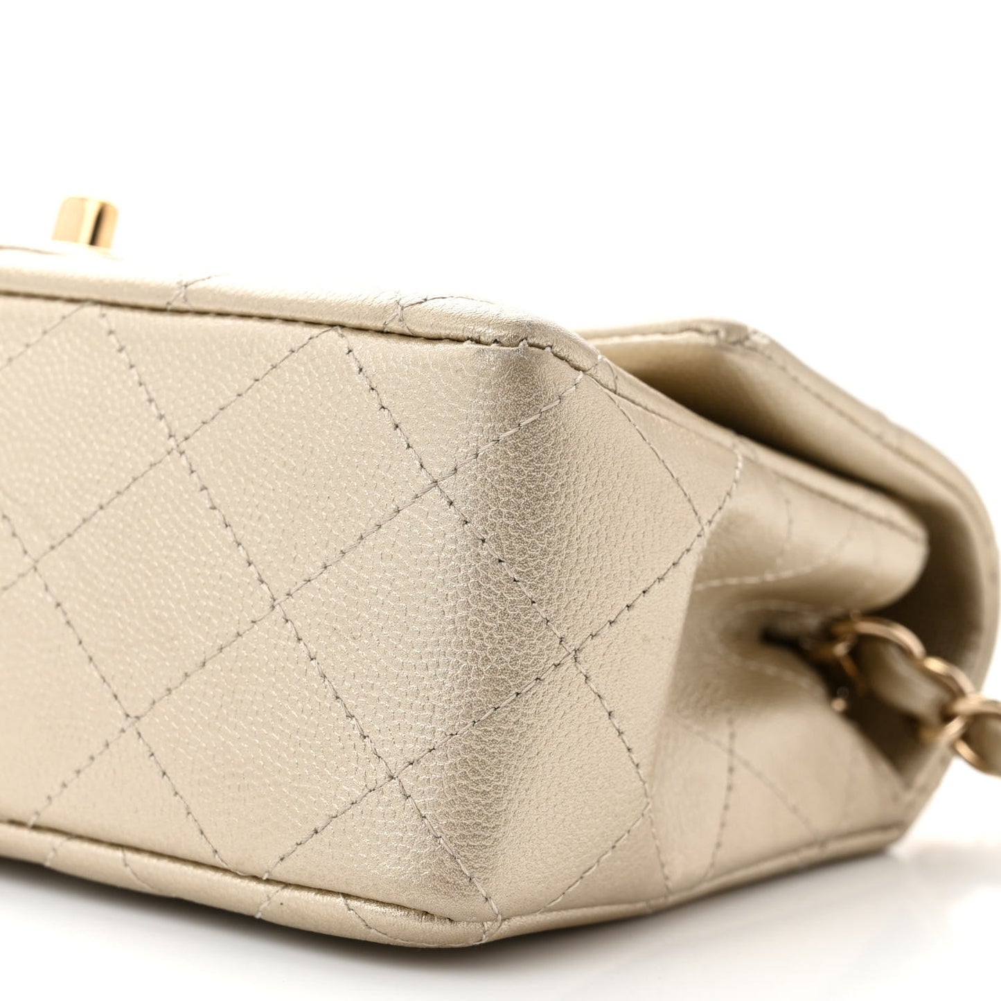 Metallic Caviar Quilted Mini Rectangular Flap Gold