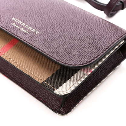 Burberry Grained Calfskin House Check Tartan Mix Hampshire Wallet On Chain Burgundy 9 of 9