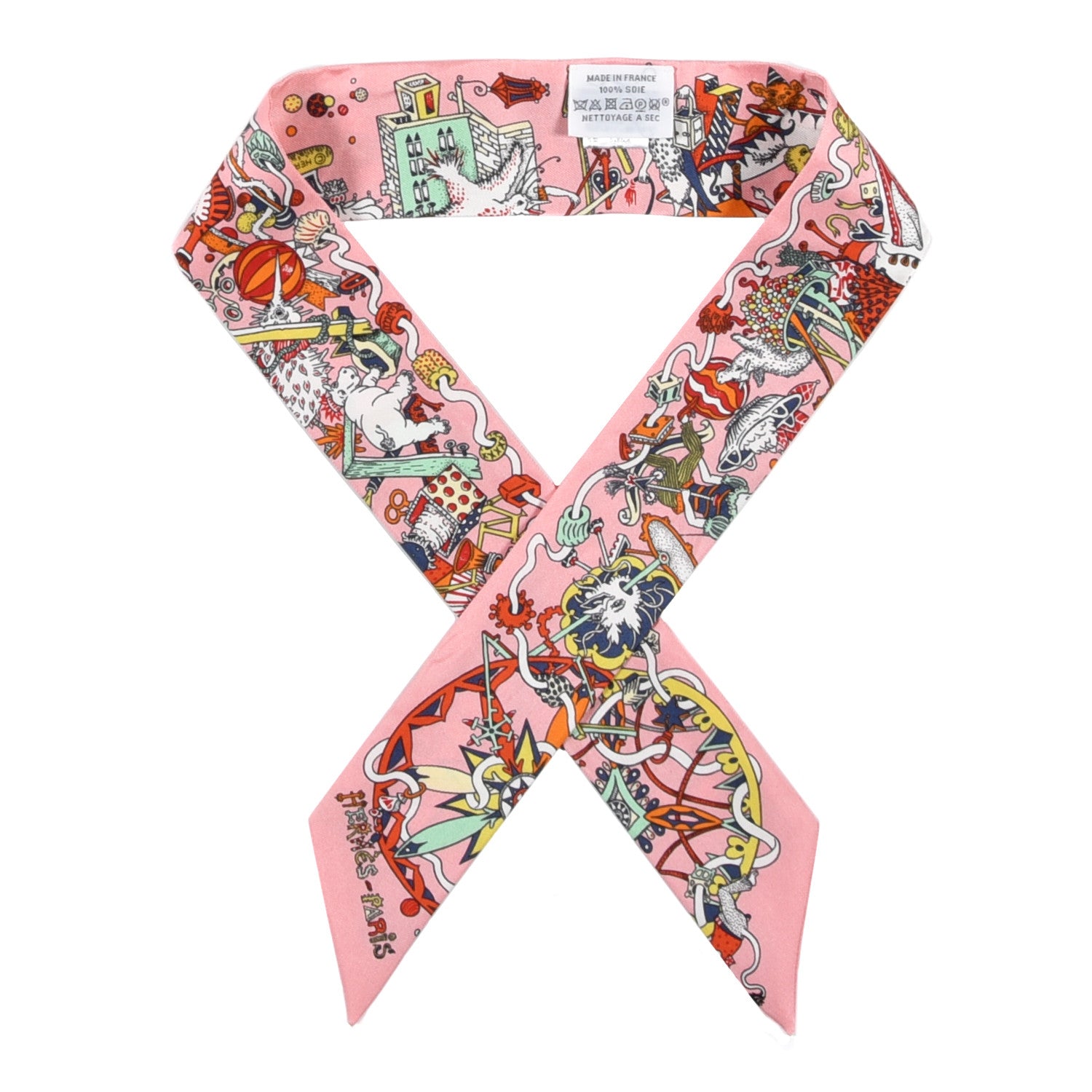 Hermes Silk La Folle Parade Twilly Rose Malabar White 1 of 4