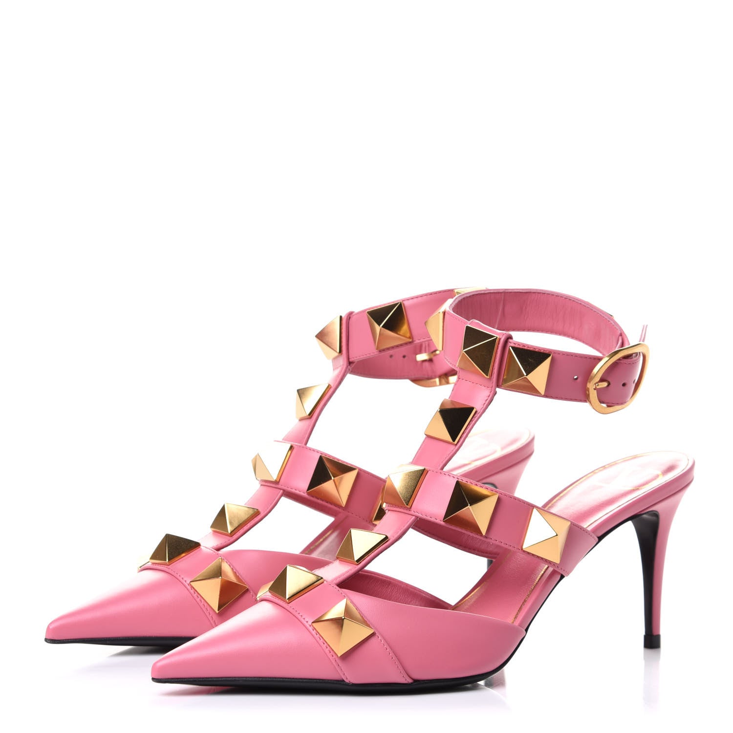Valentino Garavani Calfskin Roman Stud Ankle Strap 80mm Pumps 36.5 Flamingo Pink 3 of 9