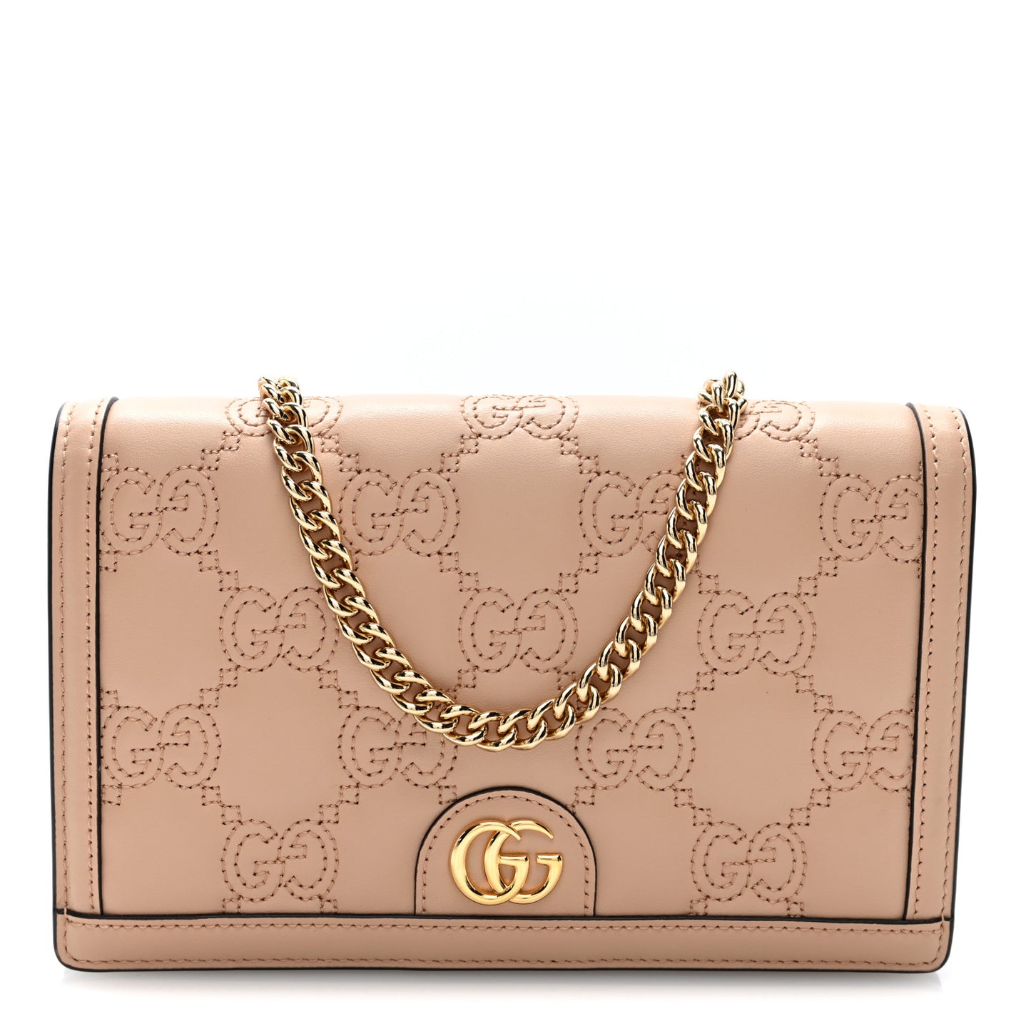 Calfskin GG Matelasse Chain Wallet Perfect Pink