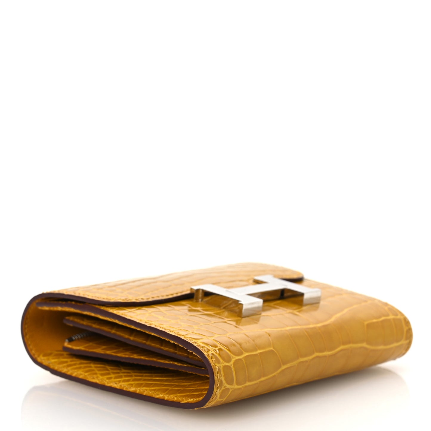 Shiny Alligator Constance Short Wallet Jaune Ambre