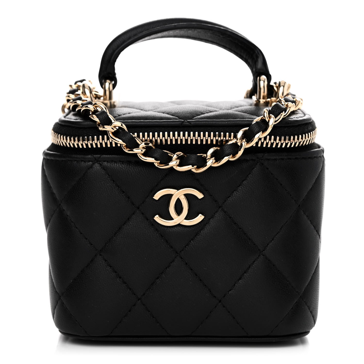 Chanel Lambskin Quilted Top Handle Mini Vanity Case With Chain Black 1 of 9