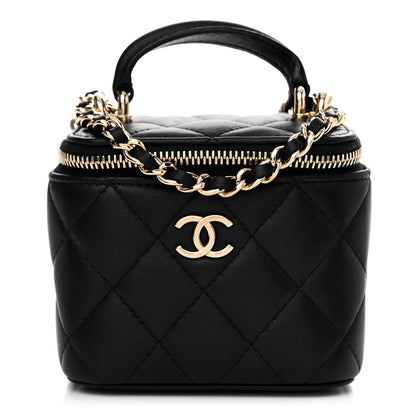 Chanel Lambskin Quilted Top Handle Mini Vanity Case With Chain Black 1 of 9